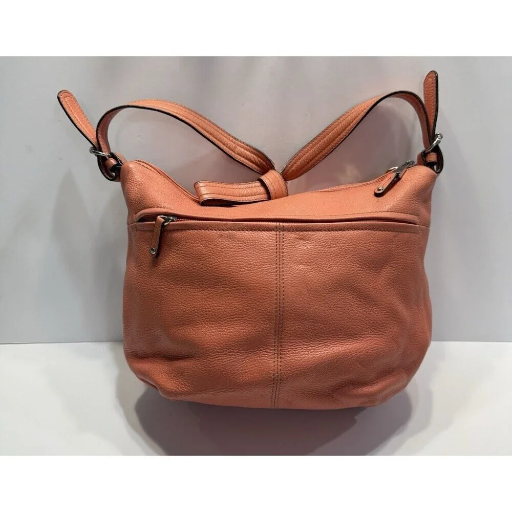 Tignanello Womens Hobo Orange Leather Shoulder Handbag Satchel Purse Pockets